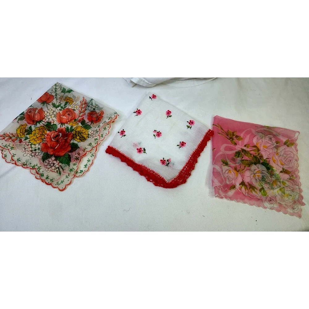 3 Vintage Lot Switzerland Embroidered Hankies Handkerchiefs Wedding 13